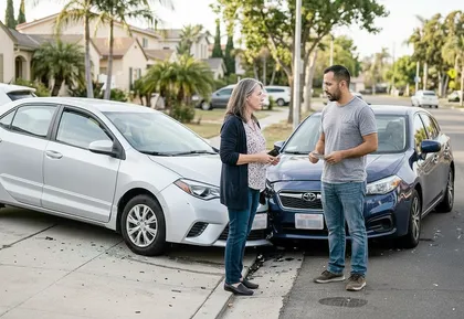 Drivers exchanging information after a minor car accident without an on-scene police report