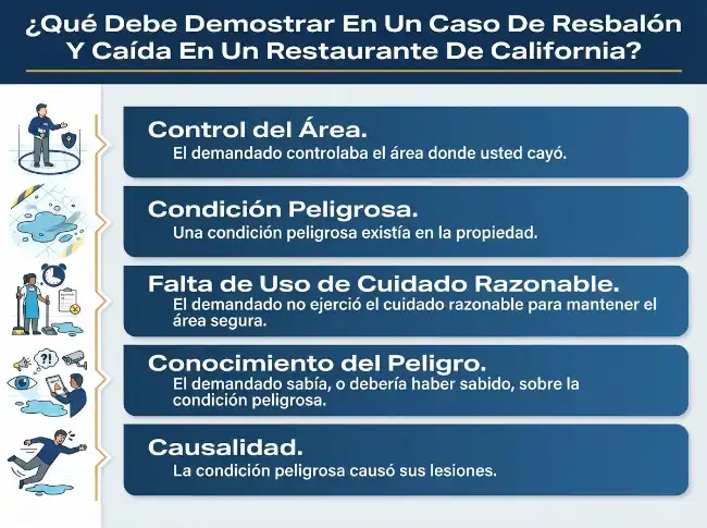Elementos de una reclamación por resbalón y caída en un restaurante de California