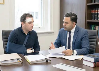 Injured freeway accident victim consulting a personal injury lawyer