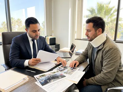 Injured man consulting a lawyer about an intersection accident injury claim
