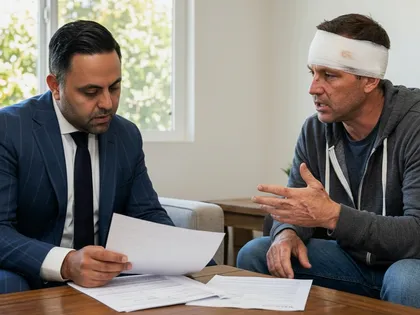 Injured man consulting with a lawyer after a DUI accident
