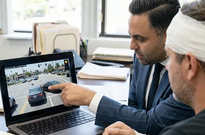 Lawyer reviewing yellow light crash evidence for a personal injury claim