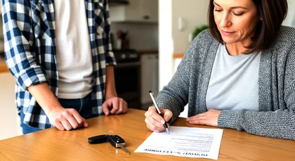 Los padres firman un formulario de permiso de conducir para adolescentes para aceptar la responsabilidad por lesiones en accidentes