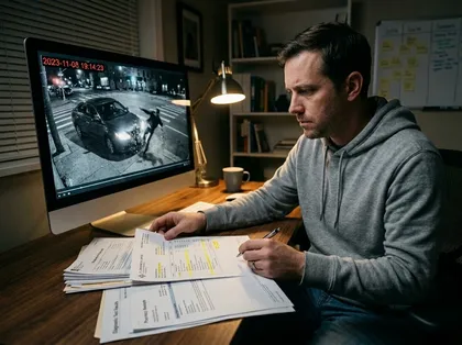 Man reviewing CCTV footage to document a head injury claim