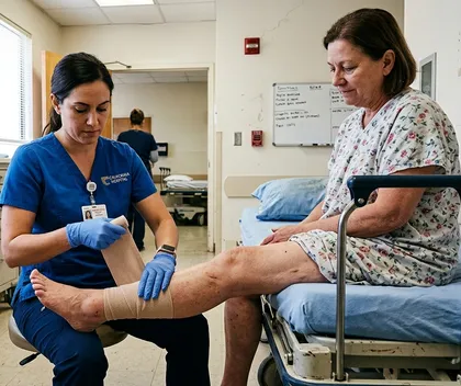 Pedestrian accident victim receiving medical attention at the hospital