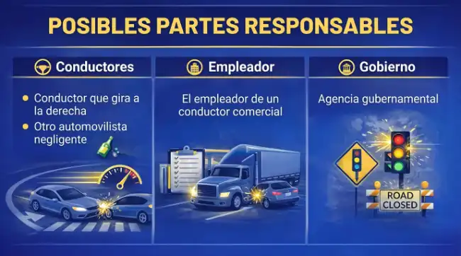Posibles partes responsables en una demanda por lesiones personales en un giro a la derecha
