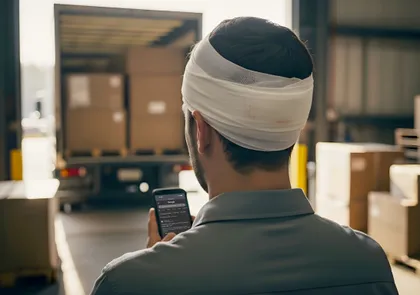 Trabajador lesionado que busca en Internet un abogado especializado en accidentes laborales