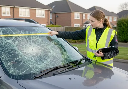 measuring cracked windshield damage for car accident evidence documentation