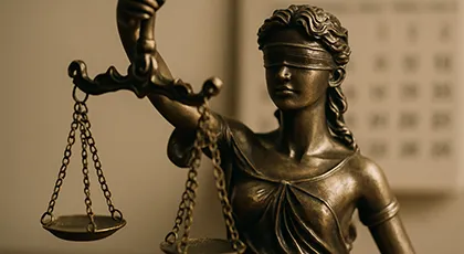 Estatua de la Justicia con los ojos vendados que simboliza los plazos legales para las reclamaciones por accidentes por alcance