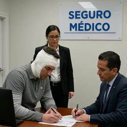 Hombre lesionado firmando documentos del seguro tras sufrir un accidente con lesiones personales