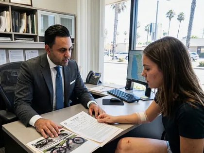 Injured e-bike rider discussing accident evidence with personal injury lawyer