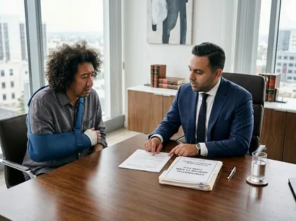 Injured man talking to a lawyer after lyft accident
