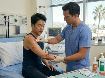 Medical staff treating an injured man after a Lyft accident