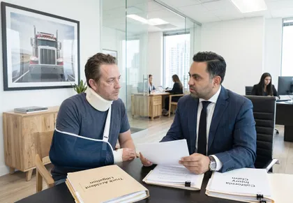 Truck accident victim discussing delayed injury claim deadlines with lawyer