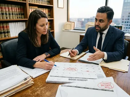 Un abogado especializado en lesiones personales hablando con un cliente sobre su caso en un despacho de abogados