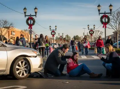 Un peatón resulta herido en un accidente ocurrido en un aparcamiento durante las vacaciones mientras el conductor graba la escena
