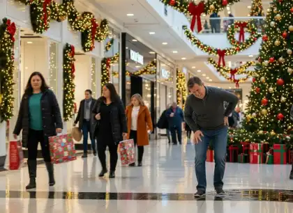 Accidente por resbalón y caída en un centro comercial durante las fiestas, que pone de relieve los riesgos de lesiones personales y la responsabilidad civil