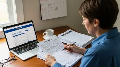 Demandante por accidente de tráfico que revisa documentos legales tras un retraso en la indemnización por lesiones sufridas durante las vacaciones