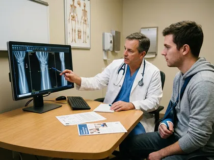 Doctor explaining X-ray results to a personal injury patient