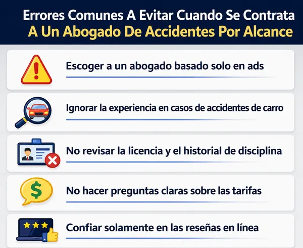 Errores que hay que evitar al contratar a un abogado especializado en accidentes por alcance