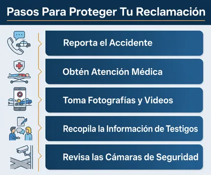 Infografía con una lista de comprobación para reclamaciones por lesiones en accidentes