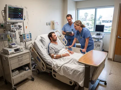 Injured car accident victim receiving medical care in a hospital