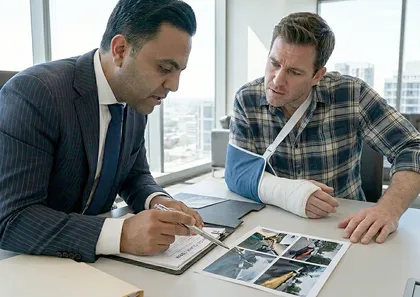 Injured motorcyclist consulting a personal injury lawyer