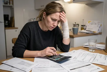 Injured woman reviewing legal costs after losing a personal injury case