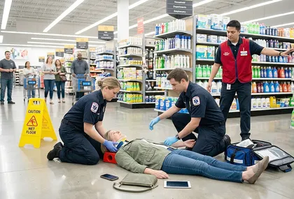 Intervención de emergencia ante un traumatismo craneal grave tras un accidente en una tienda