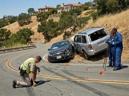 La policía documenta un accidente de tráfico en una carretera de la ladera de Orinda