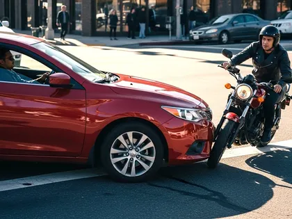 Motorcycle colliding with a car while making a turn