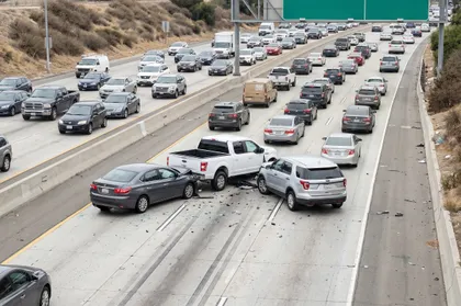 Multi-car crash showing shared fault in a traffic accident