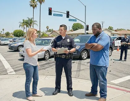 Police officer documenting evidence in a shared fault car accident