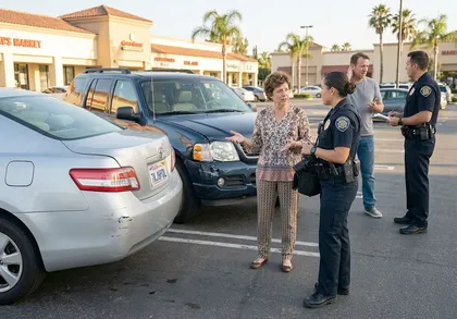 Police responding to a parked car collision in a parking lot