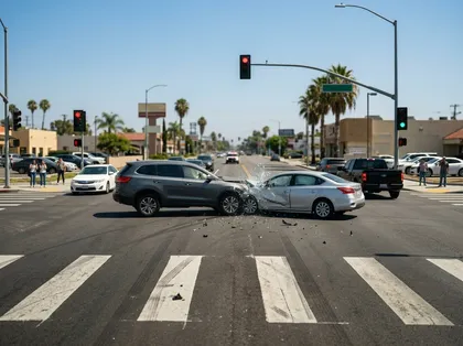 SUV and sedan involved in a collision at a road intersection