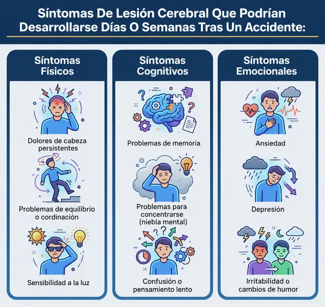 Síntomas de lesión cerebral que pueden aparecer días o semanas después de un accidente