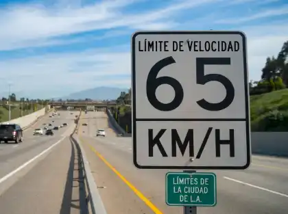 señal de límite de velocidad en una carretera interestatal de California