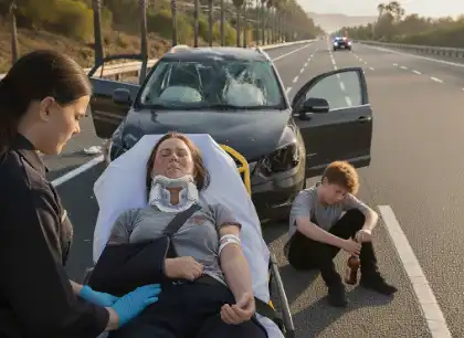 Una víctima de accidente automovilístico recibe atención médica tras un choque provocado por un conductor adolescente.