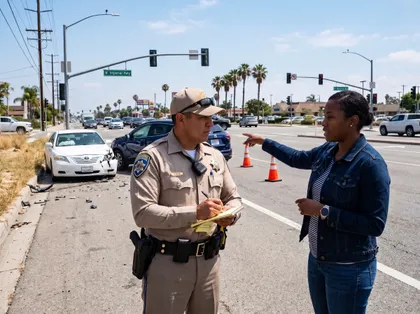 A police officer interviews a witness after an accident