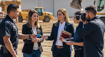 Abogados especializados en accidentes de obra recabando pruebas en una obra