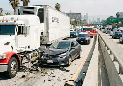Accidente leve de camión en Los Ángeles que requiere un atestado policial