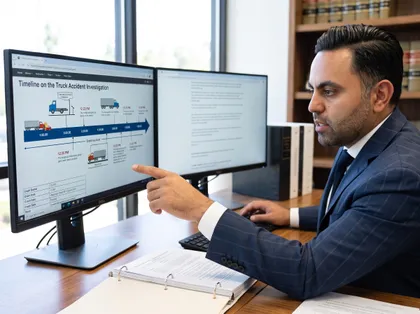 Attorney analyzing truck accident investigation timeline during the discovery process.