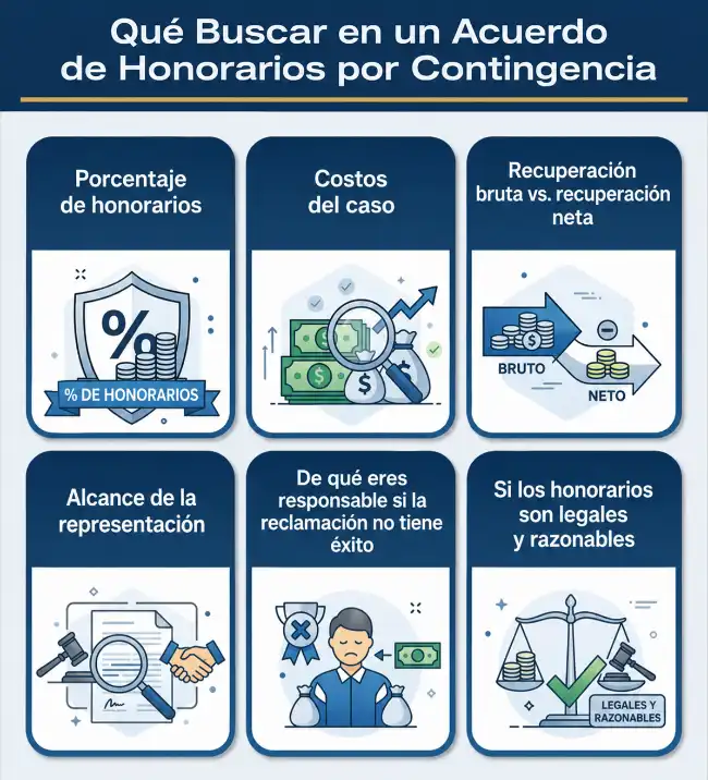 Condiciones del acuerdo de honorarios contingentes por resbalones y caídas en un caso de lesiones personales