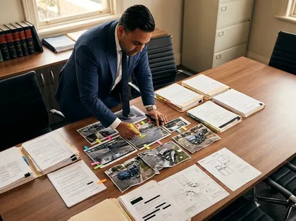 DUI accident lawyer reviewing crash evidence and financial records