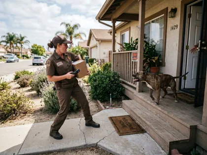 Delivery driver facing aggressive dog during a California injury claim