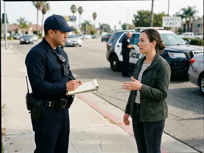 Driver speaking with a police officer after a car accident