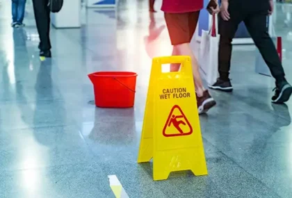 El peligro que supone el suelo mojado provoca accidentes por resbalones y caídas en los centros comerciales de California