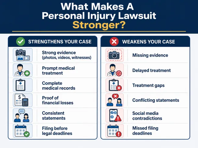 Factors that strengthen or weaken a personal injury lawsuit in California