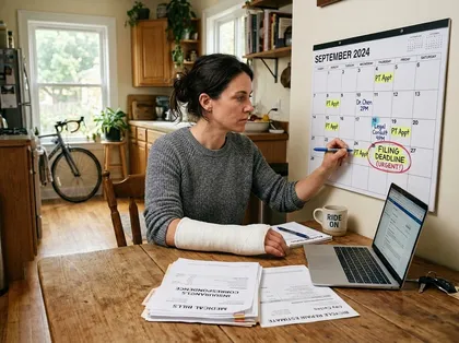 Injured person tracking important legal dates and medical appointments with a calendar