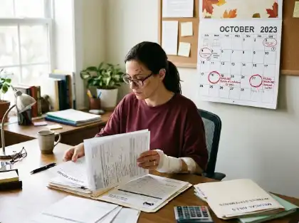 Injured woman reviews medical bills and legal deadlines